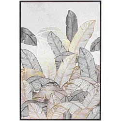 Bild Jungle Leafs Leinwand, klassischer Stil, grau gold, rechteckig, 82x122 cm, mit MDF-Rahmen