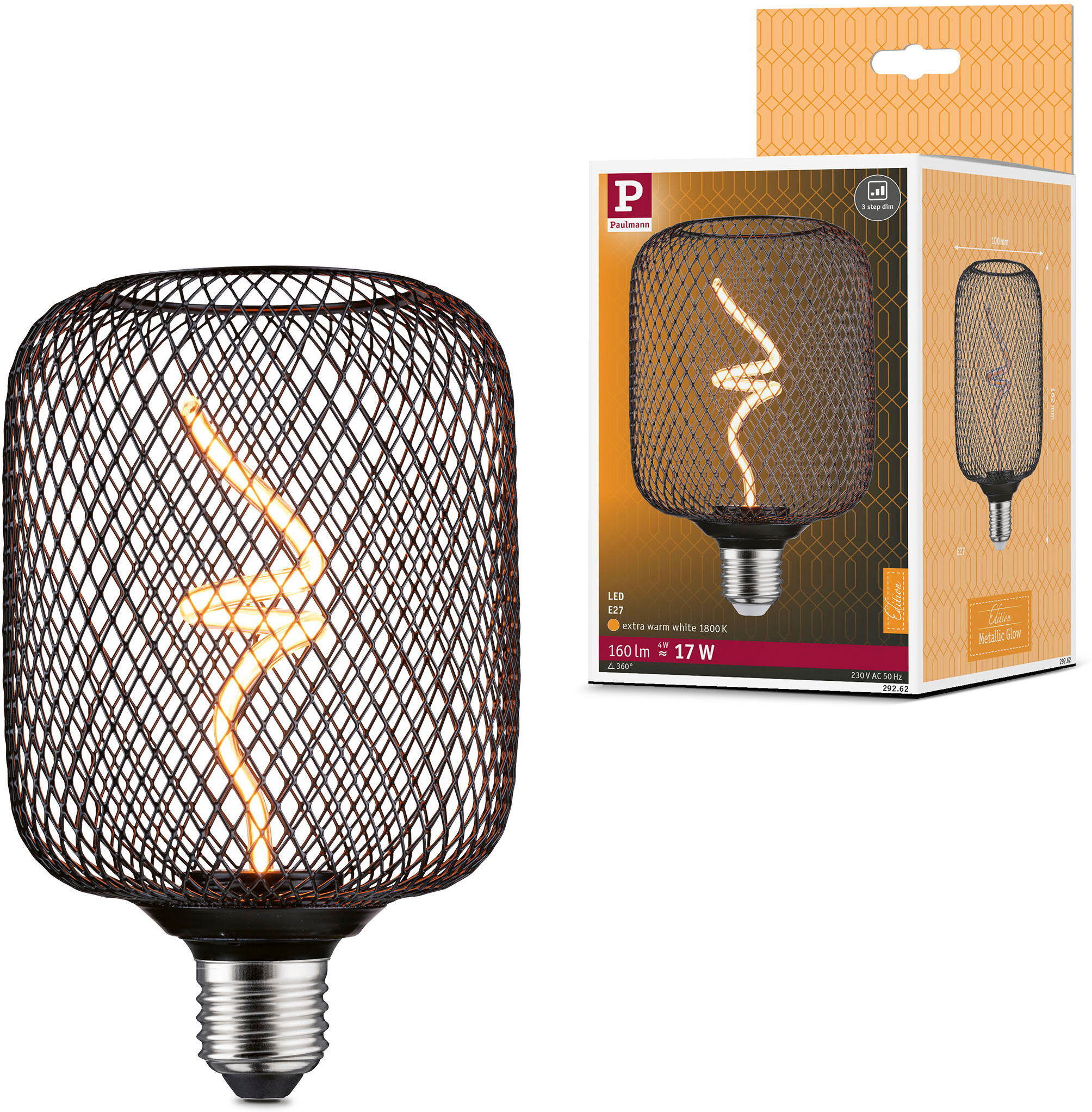 PAULMANN LED-Leuchtmittel "Metallic Glow Standard 230V LED Leuchtmittel Zyl dimmbar Schwarz", schwarz, L:16,2cm Ø:10cm, Leuchtmittel, LED-Leuchtmittel