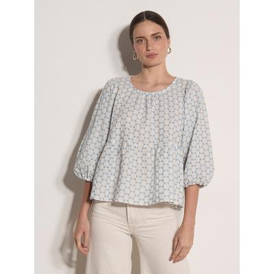 Druckbluse APRICOT "Top mit Peplum-Saum und Kreisstickerei", Damen, Gr. M (38), blau (sky), gewebt, Obermaterial: 100% Baumwolle CO., Blusen Druckbluse, Stickerei