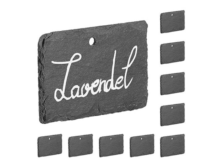 Relaxdays Écriteaux en ardoise\, lot de 10\, petites pancartes à accrocher\, pour le jardin\, étiquettes\, anthracite