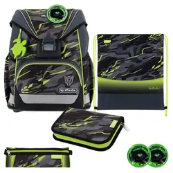 Herlitz Schulranzen-Set »UltraLight Wild Panther« Tiere Polyester anthrazit / grün grau, 28x36x21 cm