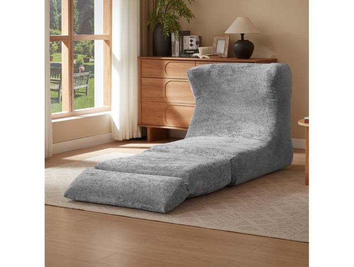 Fauteuil relax convertible 1 place en chenille gris design contemporain sans accoudoirs