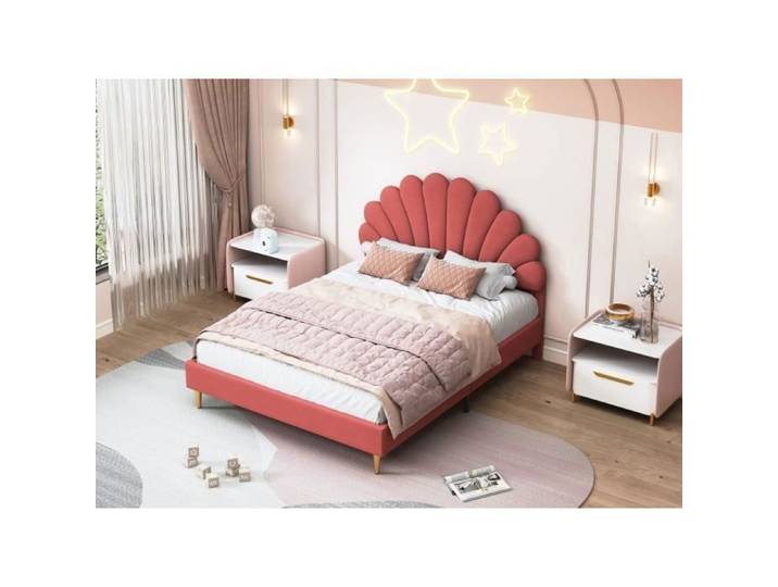 Lit Rembourré en Velours 140x200cm - DREAMMESPACE - Moderne - Rose