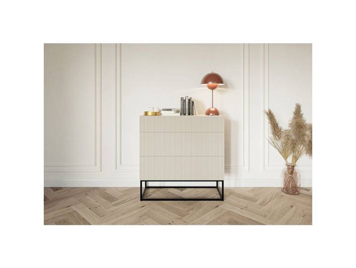 Commode à trois tiroirs - VELDIO - 90 cm - grège avec pieds noirs