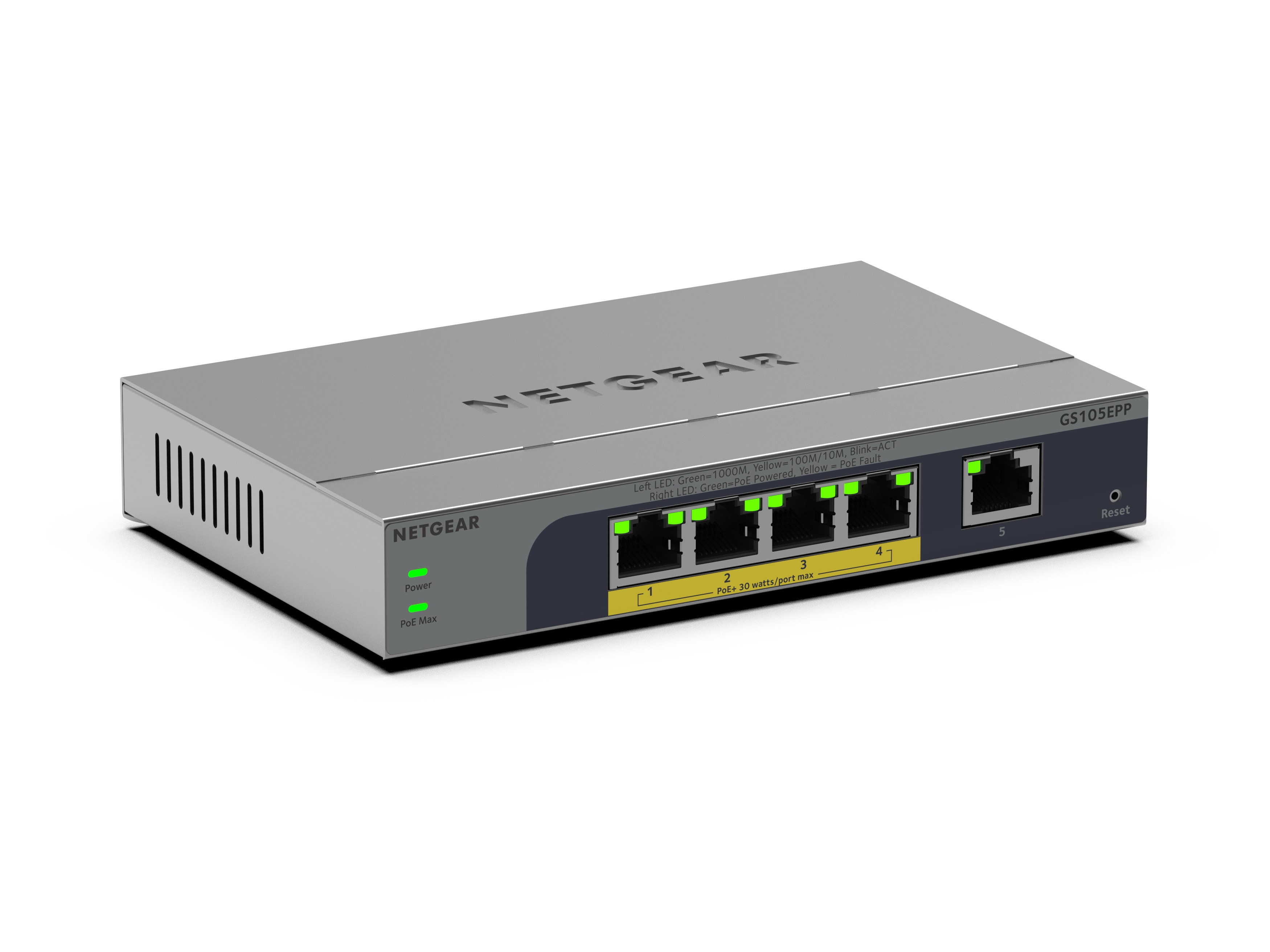 NETGEAR GS105EPP 8-Port Gigabit Ethernet Hochleistungs PoE + Plus Switch, PoE Budget 120 W, lüfterlos, Metallgehäuse