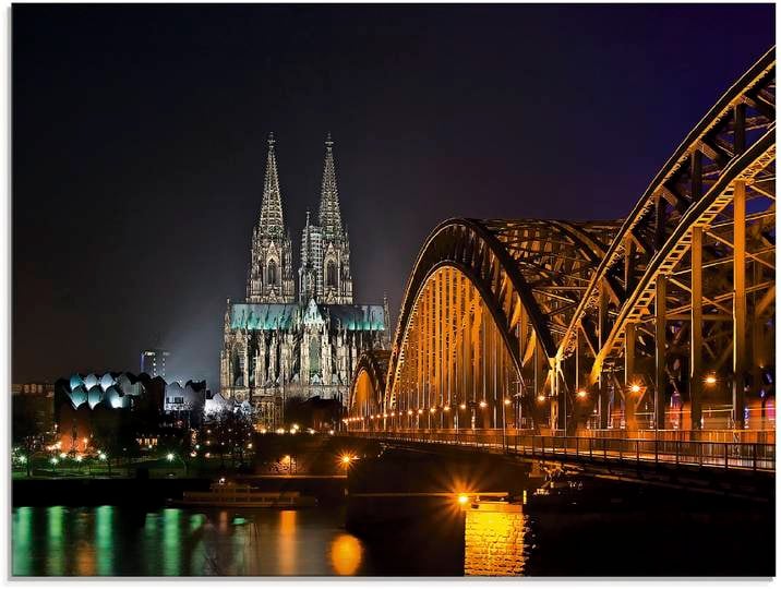Glasbild ARTLAND Kölner Dom mit Brücke , schwarz (farbe bild(er): schwarz), B:80cm H:60cm, Bilder, Glasbild, in verschiedenen Grössen