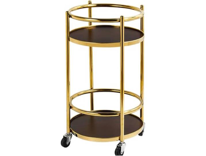 Mavoli Runder Servierwagen, Zwei Ebenen, Titanium Gold Robuster Rahmen, Schwenkräder, Für Küche, Hotel, Restaurant, KTV, Club, Für Wein, Snacks und Getränke
