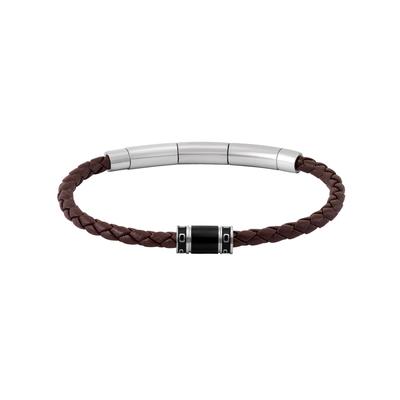 Armband POLICE "Carbon", braun, schwarz, edelstahlfarben, Armbänder, Herren, 22cm, Edelstahl Leder, Edelstahl, Leder, Armband