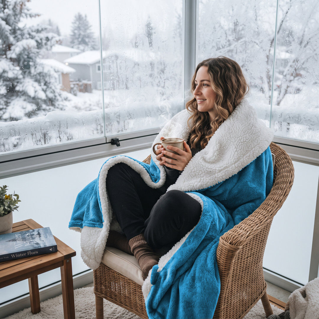Fairmont Park Ultra Soft Sherpa Throw Blanket – Plush Fleece, Warm & Cosy Teal Blue 220" W x 240" L