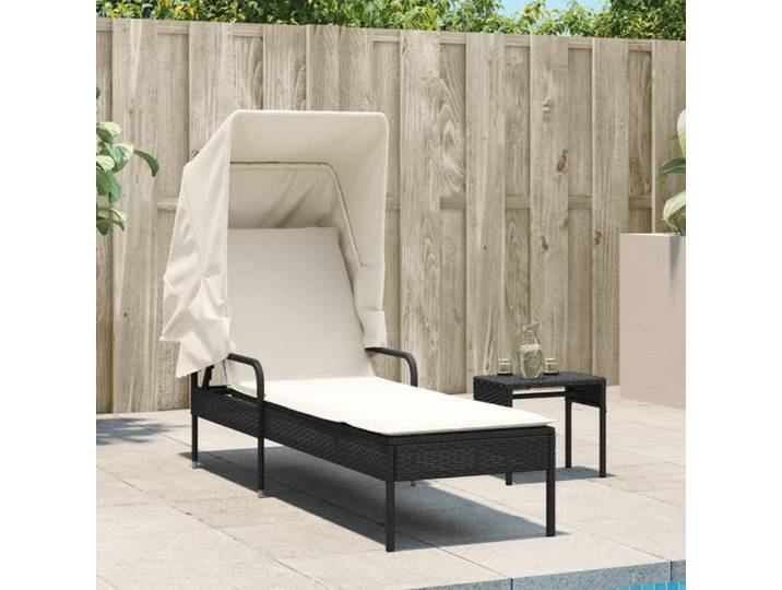 JLL*TOP - Chaise longue - Bain de soleil - avec auvent noir résine tressée LLL1027