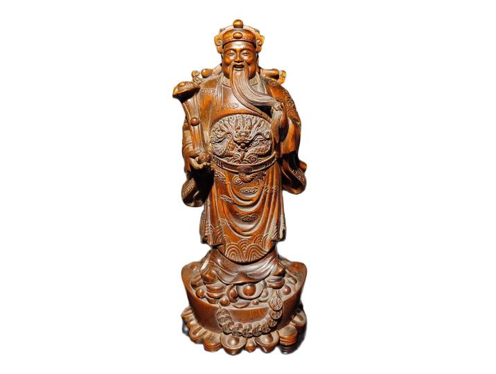 Statue en bois de buis de 7 pouces, sculpture moderne pour décoration de maison, dieu de la richesse, bouddha Mammon, décor de bureau, souvenir d'étude amusant