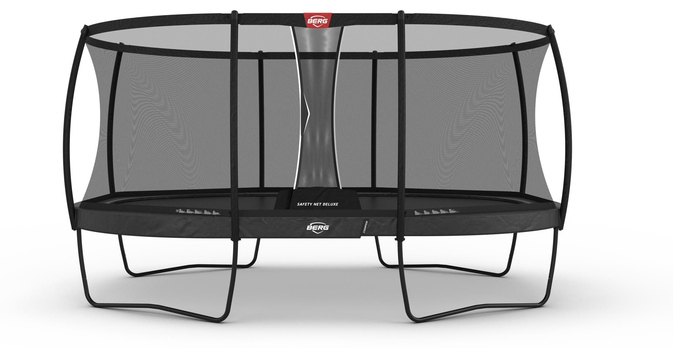 BERG Trampolin Oval Grand Champion Regular 520 grau + Safety Net Deluxe Airflow pro