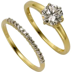 Celesta Gold Ring-Set Gold 375 zweifarbig mit weißen Zirkonia-Steinen