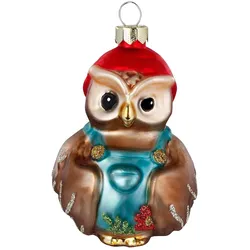 Christbaumschmuck Glas 7,8cm Waldeule Figur zum Aufhängen - Handbemalt Weihnachtsbaum Anhänger Weihnachten Weihnachtsbaumschmuck Tiere Vogel Braun Rot