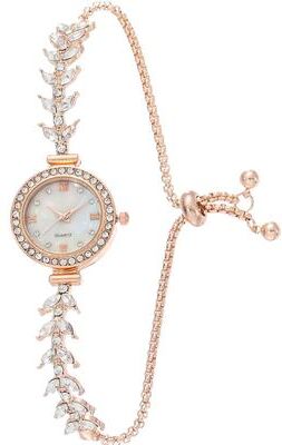 Uplifted Goods Women's Diamond Inlaid Quartz Crystal Wristwatch rose Gold