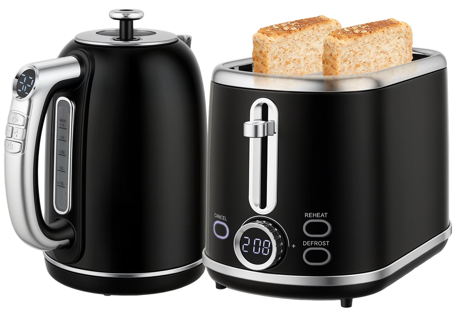 HOMCOM Waterkoker en Toaster Set met 1,7 liter Roestvrijstalen Waterkoker en 2-sleuf Toaster