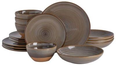 Gibson Elite Dreamweaver 16-Piece Double Bowl Reactive Glaze Terracotta Dinnerware Set