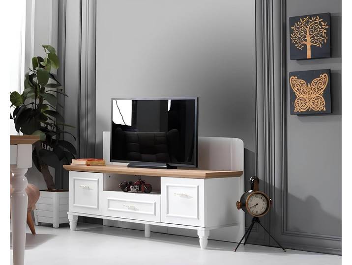 Xlmoebel TV-Schrank Weißer TV-Ständer aus Holz im modernen Design mit Stauraum (TV Ständer) Hergestellt in Europa