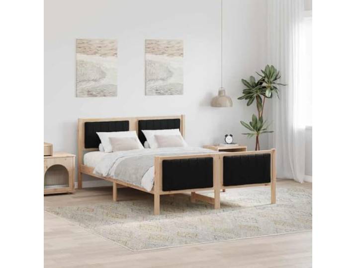 RJPLMFV Bettgestell, Plattform, massives Kiefernholz, Braun, 140 x 190 cm Kopfteil und Fußteil gepolstert, Lattenrost, modernes Design, ohne Lattenrost