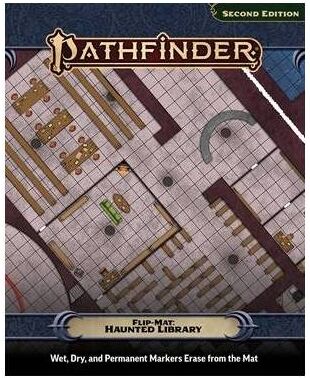 Paizo Publishing Pathfinder Flip-Mat: Haunted Library, Double-Sided Gaming Map for Pathfinder and Fantasy Roleplaying Games, 24 x 30 in / 8 x 10 in