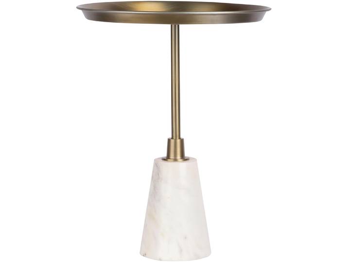 Beistelltisch, Metall, Gold-Weiß, Ø 38 cm, Sockel aus Marmor, Handmanufaktur, Kayoom