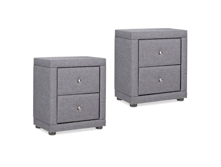 2 Tables de chevet Table de nuit Table d'appoint Chambre Tissu Gris Table de lit Guéridon de nuit