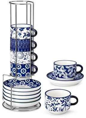 vancasso SELENE 6-Piece Porcelain Espresso Cup with Saucer Set (2.5oz/4oz/8oz)
