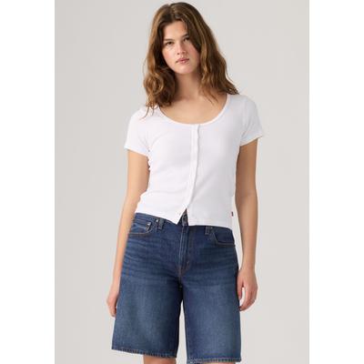T-Shirt LEVI'S "AUSTEN BUTTON THROUGH SS", Damen, Gr. M (38), weiß (hellweiß), Feinripp, Obermaterial: 97% Baumwolle, 3% Elasthan, slim fit taillenbedeckt, tiefer Rundhals, Shirts T-Shirt, Feinripp