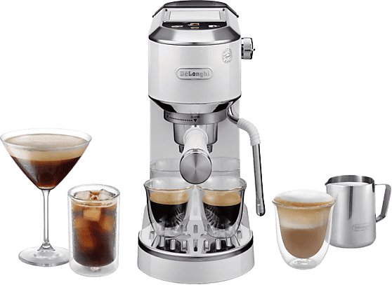 DE LONGHI Cafetera express - De'Longhi EC890.WI Dedica Duo Cold Brew, 15 bar, 1450 W, 1.1 l, Capacidad para 2 tazas, Blanco