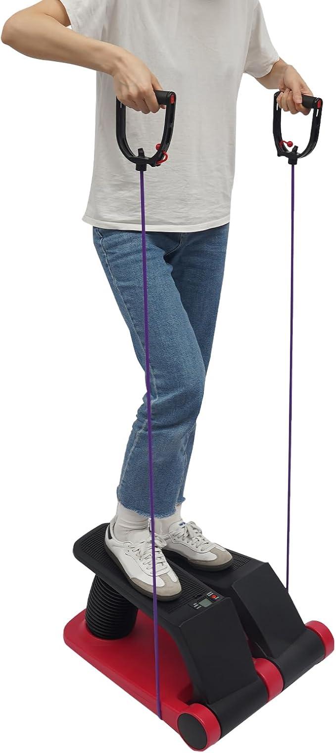 Mini Stepper für Zuhause, Twist Stepper mit LCD Display Widerstandsband, 150kg Tragkraft, 5 Stufen Luftwiderstand, Kompakt Fitnessgerät für Beine Arme Leiser Heimtrainer für Zuhause Büro