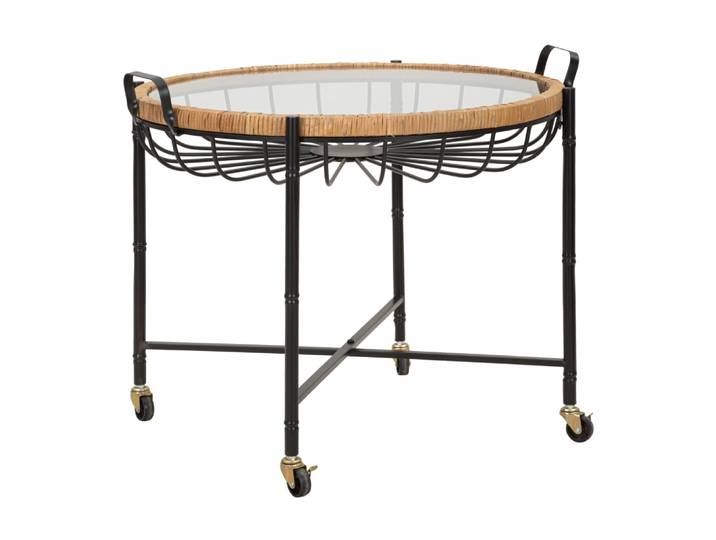 Table basse en fer, bois et verre noir et marron 70,5x65x57 cm