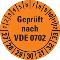 Dreifke® Prüfplakette geprüft nach VDE 0702,27-33,orange,Dokumentenfolie,Ø30mm,500/Rolle