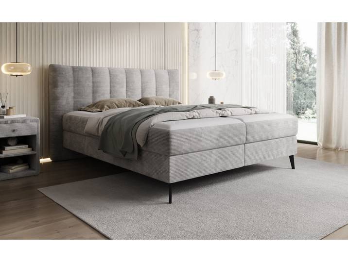 Boxspringbett Ines in Cord mit Stauraum - 160x200 - Olive - H4 (100kg+) - Luxusbetten24
