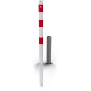 Schake Absperrpfosten 460HB, rot/weiß, aus Metall, zum Einbetonieren, 6 x 130cm, herausnehmbar