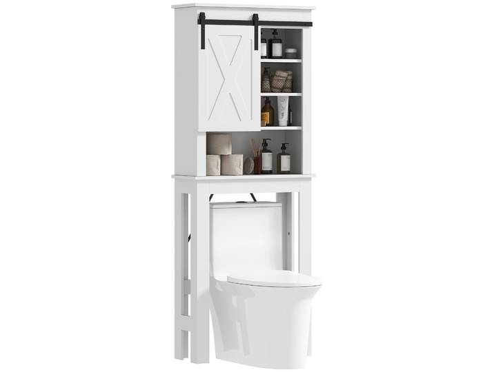 Homcom Meuble de toilette avec porte de grange coulissante 67X25X172 cm Blanc