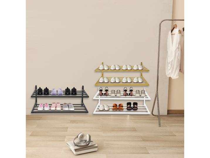 Étagère de rangement de chaussures à 2 niveaux, étagère murale pour chaussures, organisateur
