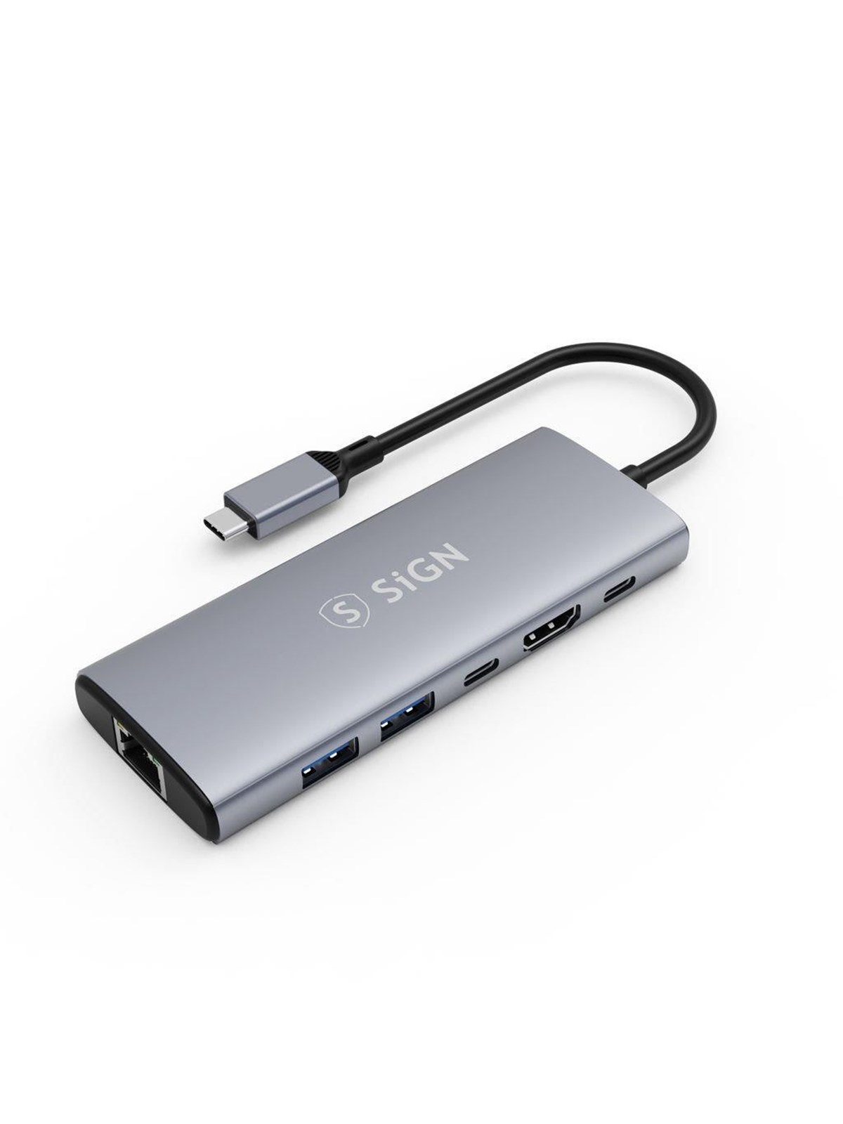 SiGN 6-in-1 HUB USB-C to USB-A / USB-C 100W / HDMI / RJ45 - Gray USB-Hubs