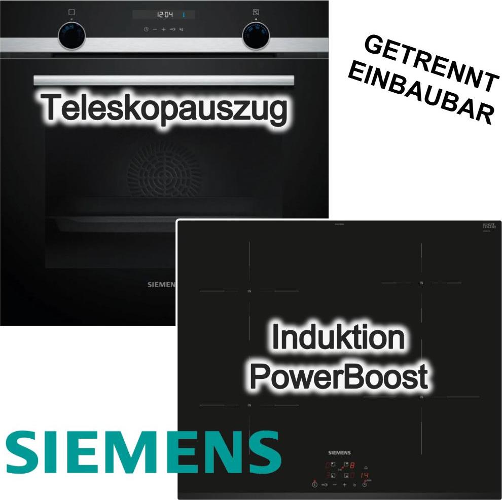 SIEMENS Herdset Backofen Teleskopauszug Hydrolyse EcoClean + Induktionskochfeld PowerBoost Restwärmeanzeige