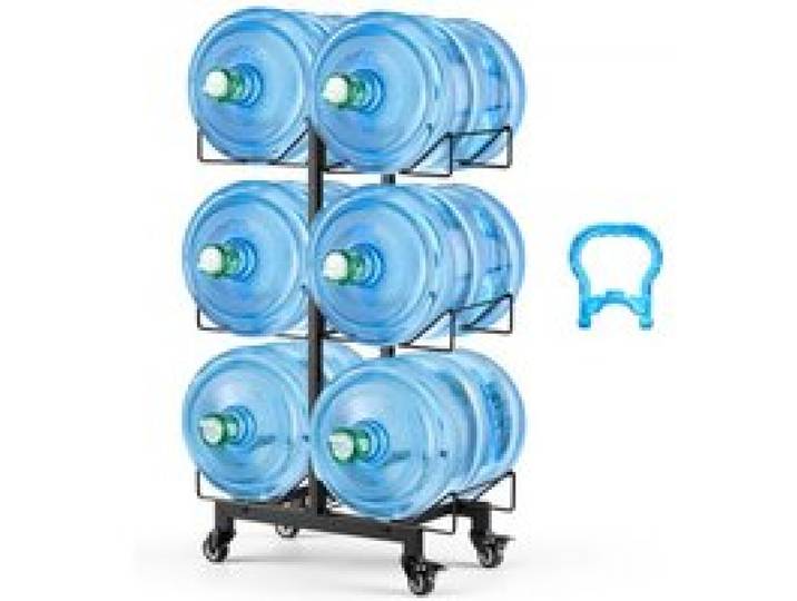 VEVOR Wasserflaschenhalter, 3-Stufig, Doppelreihen, für 6 Flaschen, Wasserkrugregal mit Rollen, Wasserspenderregal, Wasserflaschenregal Wasserbehälterregal für Küche, Büro & Wohnzimme