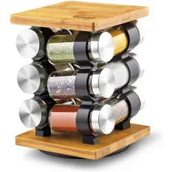 Lamart Set mit 12 Gewürzen mit Ständer Gusto LT7010, Pfeffermühle + Salzmühle, Transparent, Braun