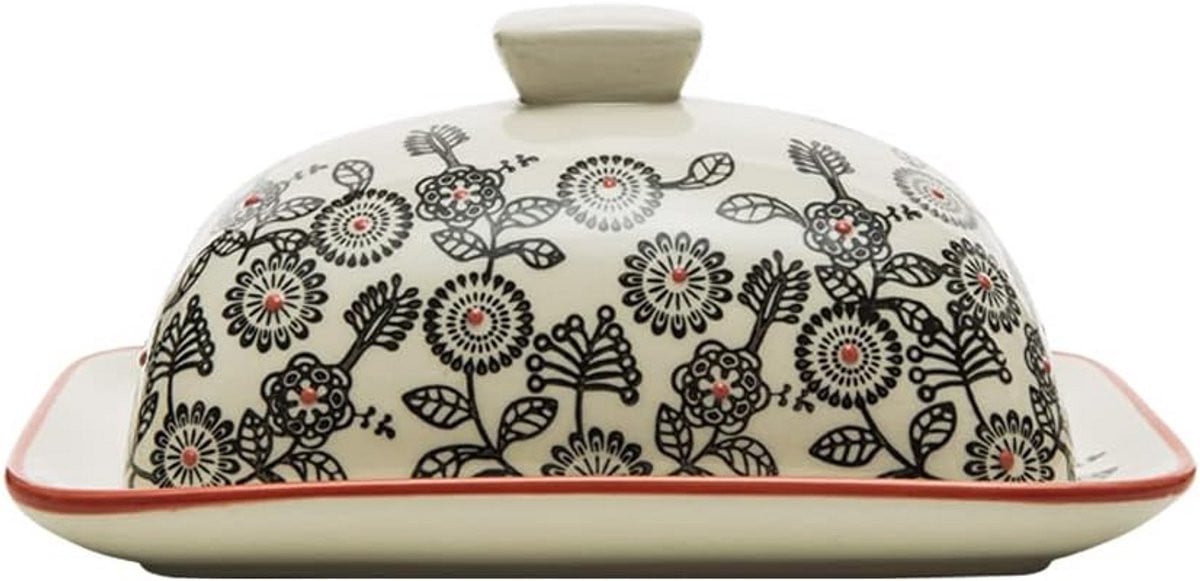 Luxe Keramische Botervloot met Delicaat Bloemenpatroon