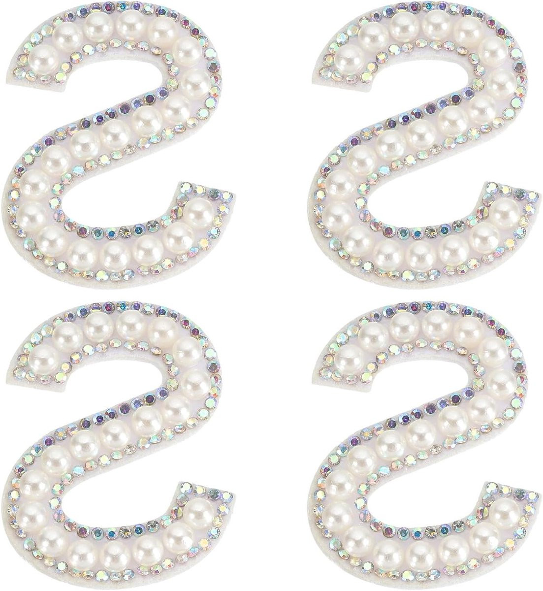 4 stuks Letter Applicaties met Parels Strass voor het personaliseren van kleding - Enkele Letter - Wit