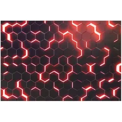 FOTOTAPETE Strukturierte Hexagone mit Neonlicht in Rot 432/290 cm