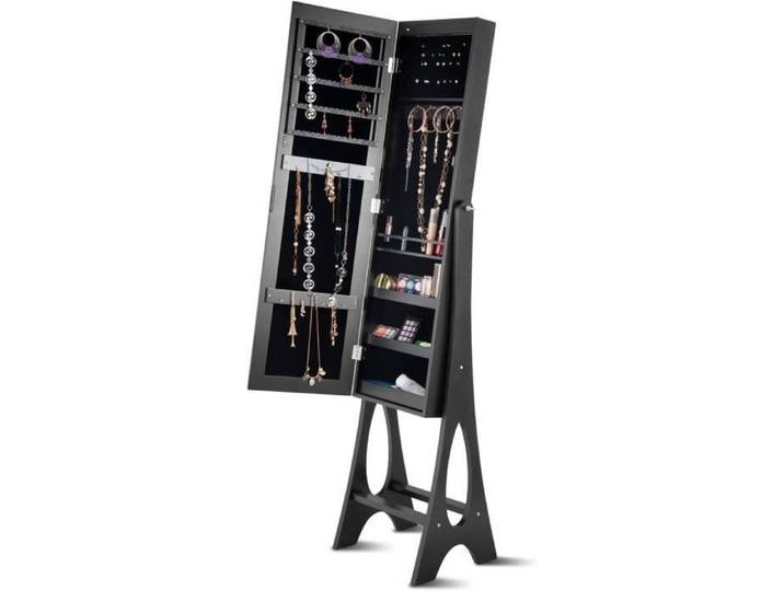 GOPLUS Armoire à Bijoux sur Pied-3 Etagères-avec Lumières LED et Miroir-Rangement avec Miroir Plein Longueur-Noir
