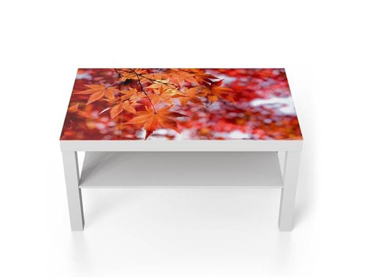 DEQORI Glastisch weiß groß 90x50 cm Motiv Herbstblattglanz ausgefallener Beistelltisch aus Glas Hochglanz Couchtisch fürs Wohnzimmer moderner Couch Tisch mit Design