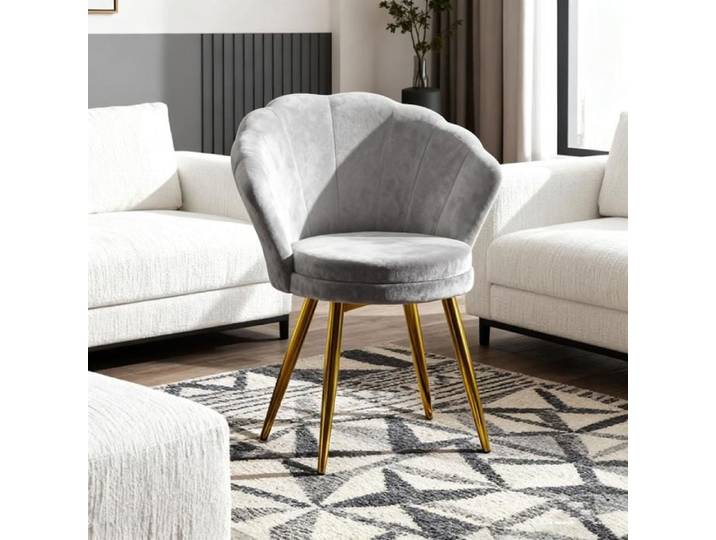 Fauteuil DHHOZAMZ Fauteille Coquillage Fauteuilet Salon Velours Fauteuil Gris Moderne Pieds en Métal Plaqué Or 40x64x80 cm