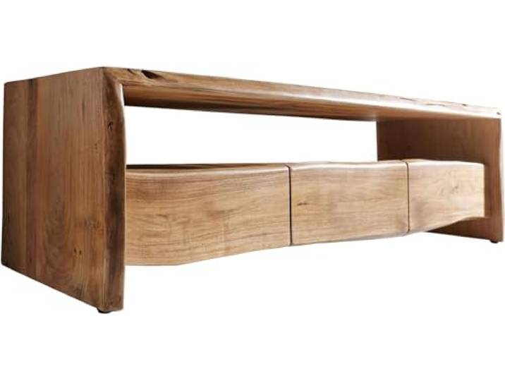 DELIFE Fernsehtisch Live-Edge Akazie Natur 145 cm Ablagefach offen Baumkante Lowboard