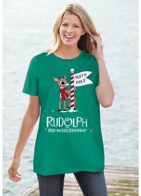 Plus Size Women's Disney Rudolph Xmas Tee by Disney in Green Stella (Size L)