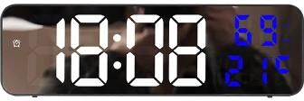 Inspire Select 9 Inch USB Digital Wall Clock Large LED Display With Temperature, Humidity & Alarm Function mirror Blue Temp 9 In
