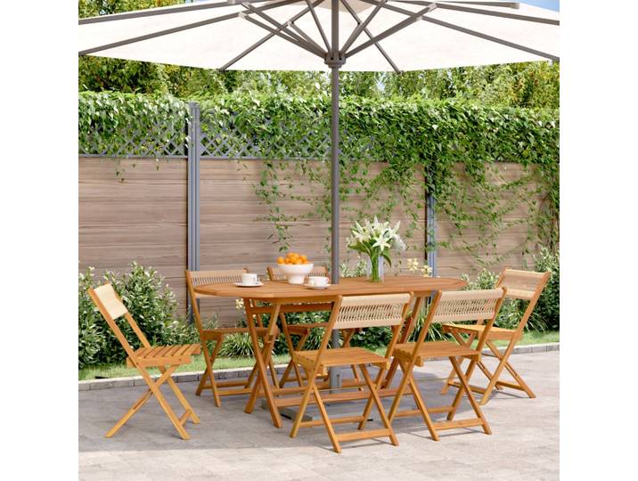 vidaXL Klappstühle, 6 Stück, beige, massives Akazienholz